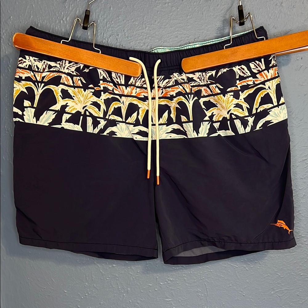 Men's Black Swim Shorts with Tropical Print